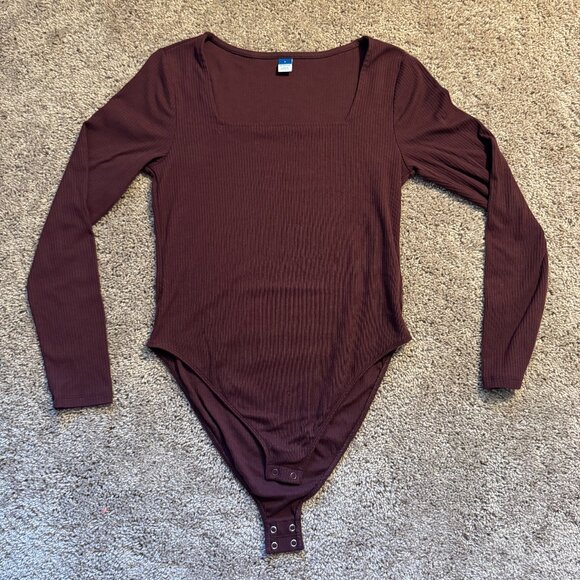 Old Navy Tops - Old Navy Maroon Long Sleeve Ribbed Bodysuit – Size Large